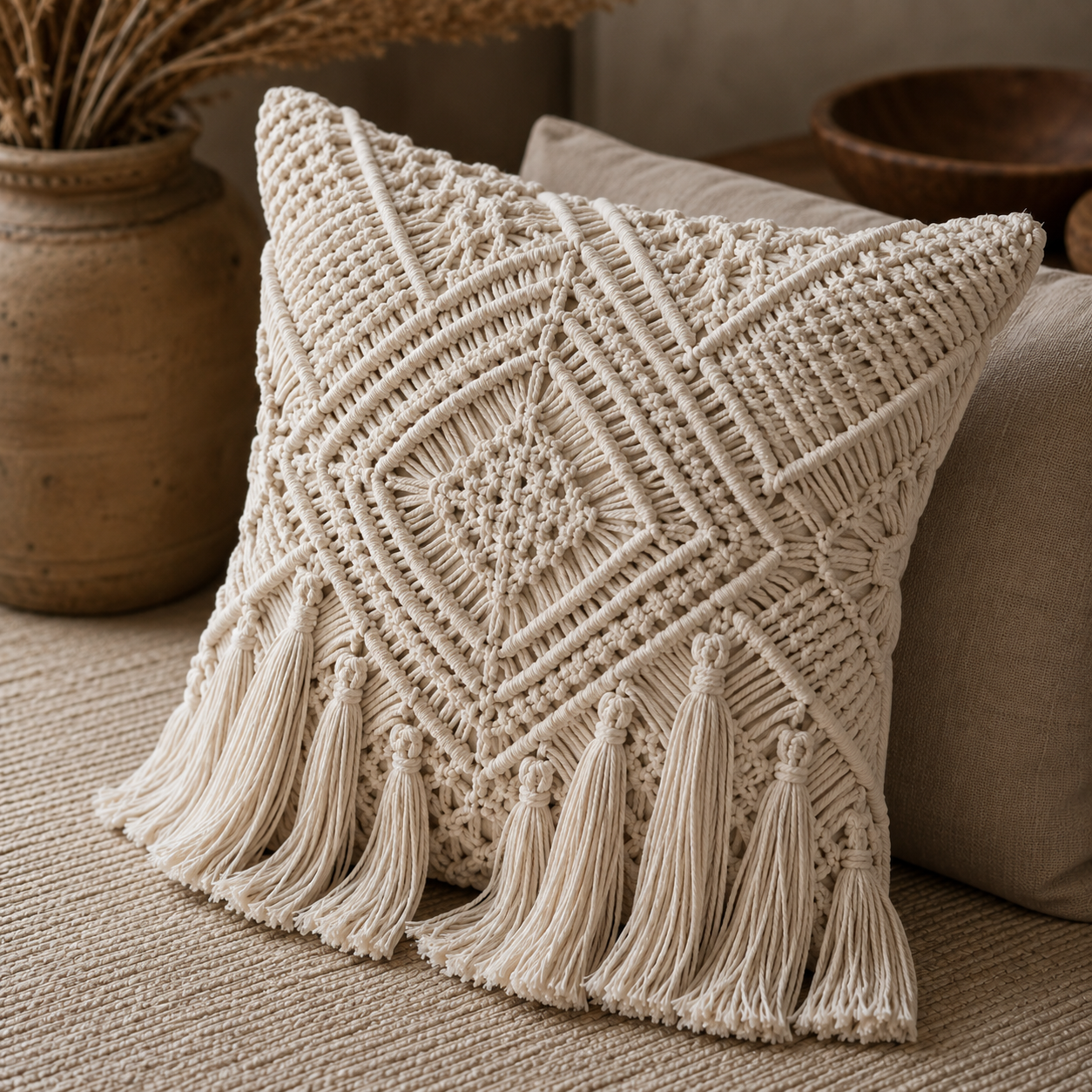 Natural Ivory Macrame Cushion Cover