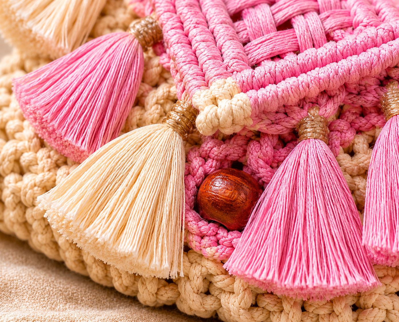 Blush Pink & Ivory Macrame Clutch