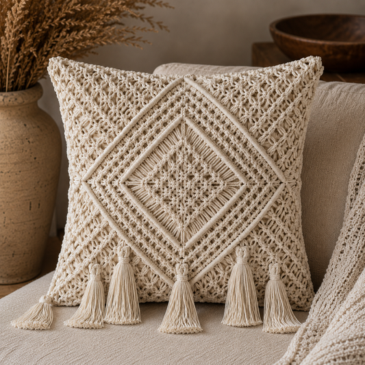 Natural Ivory Macrame Cushion Cover