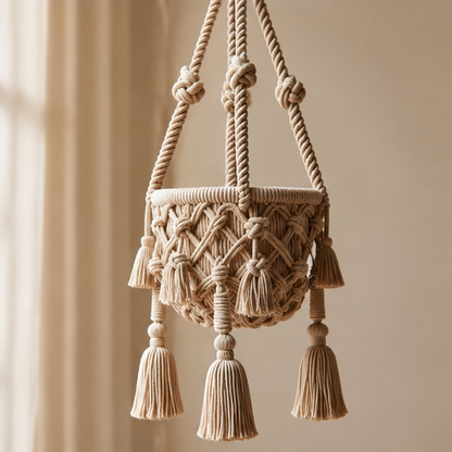 Chunky Weave Macrame Basket Planter - Premium Cotton Rope