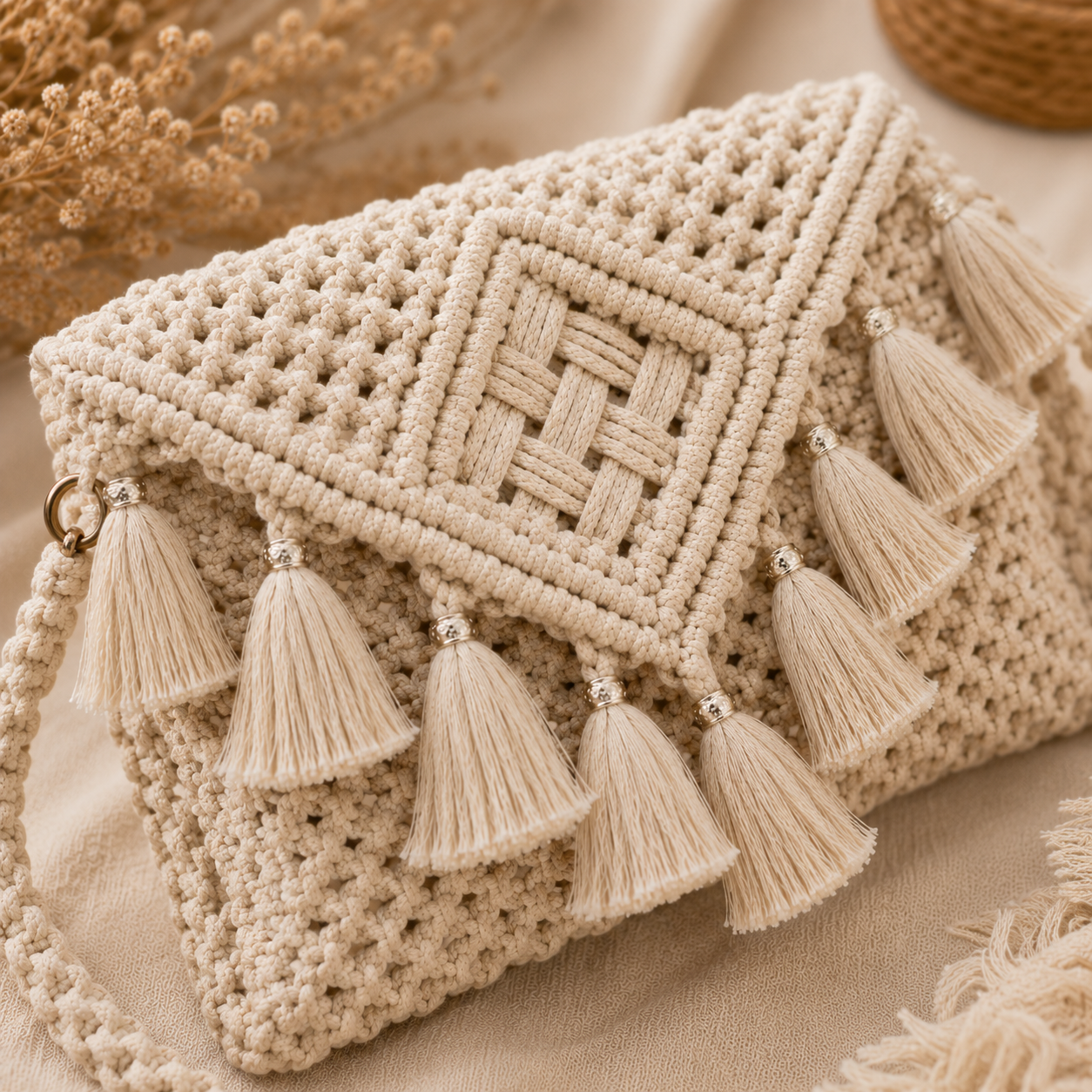 Natural Ivory Macrame Clutch