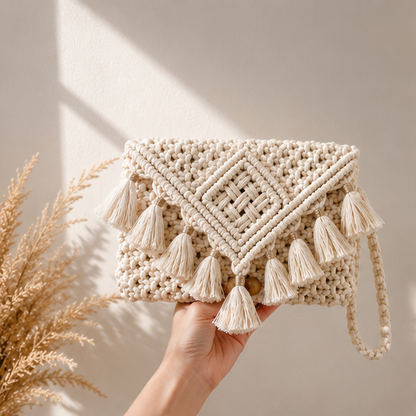 Natural Ivory Macrame Clutch