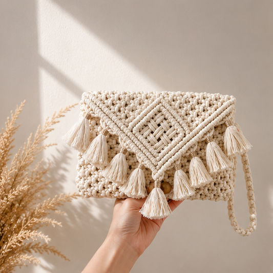 Natural Ivory Macrame Clutch