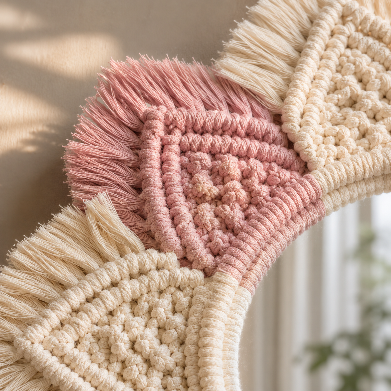 Blush & Ivory Macrame Lotus Wall Mirror