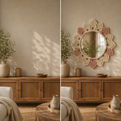 Blush & Ivory Macrame Lotus Wall Mirror