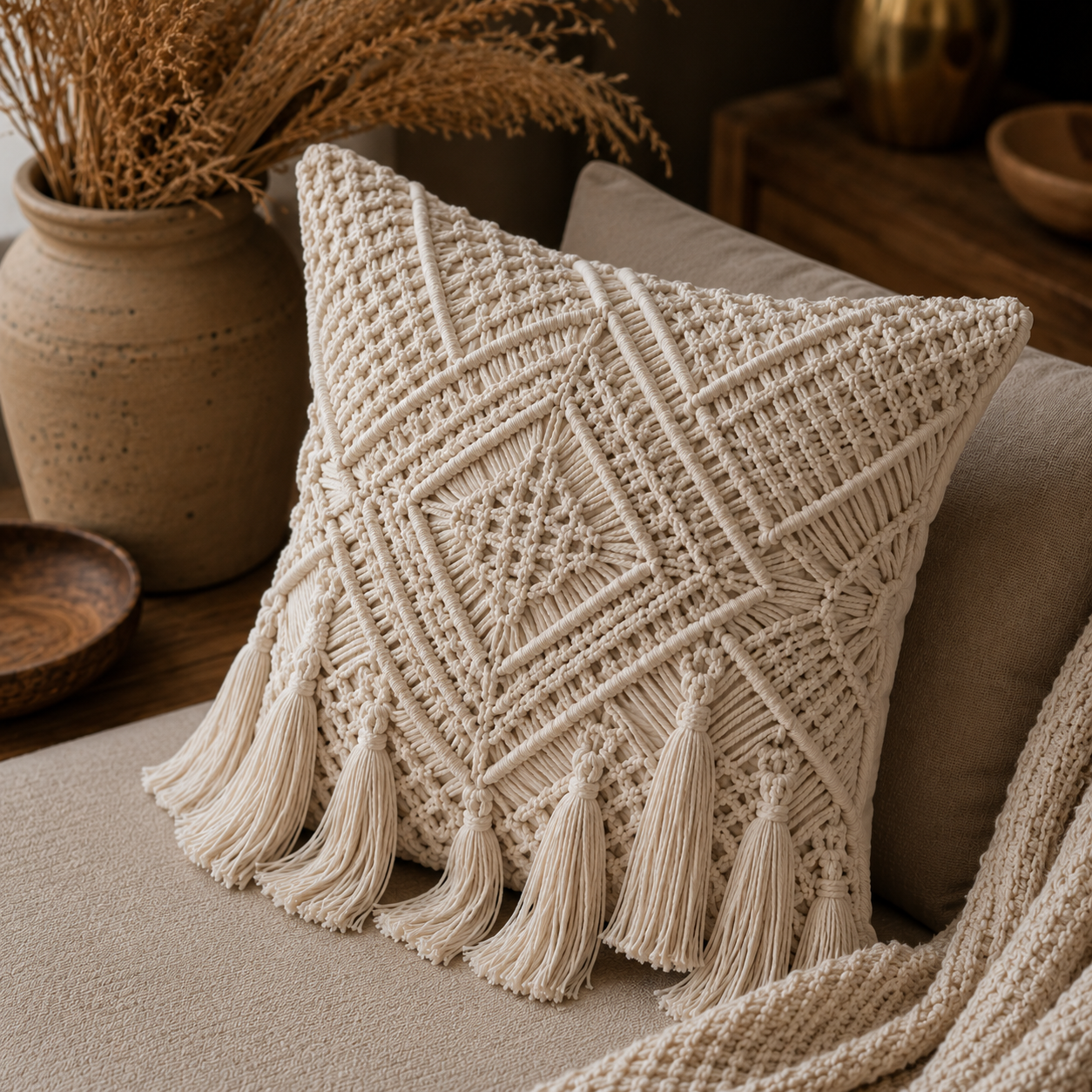 Natural Ivory Macrame Cushion Cover
