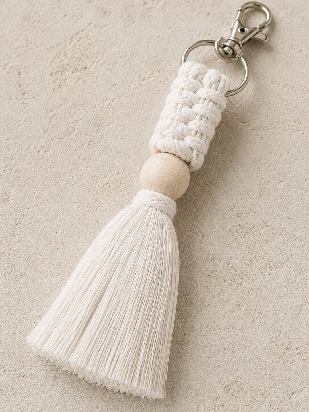 Macrame Tassel Keychain - Ivory, Burgundy & Sage Green (Set of 3)
