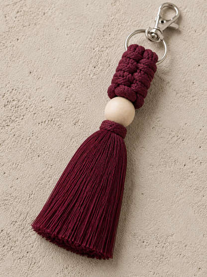 Macrame Tassel Keychain - Ivory, Burgundy & Sage Green (Set of 3)