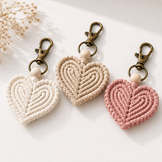 Macrame Heart Keychain Set