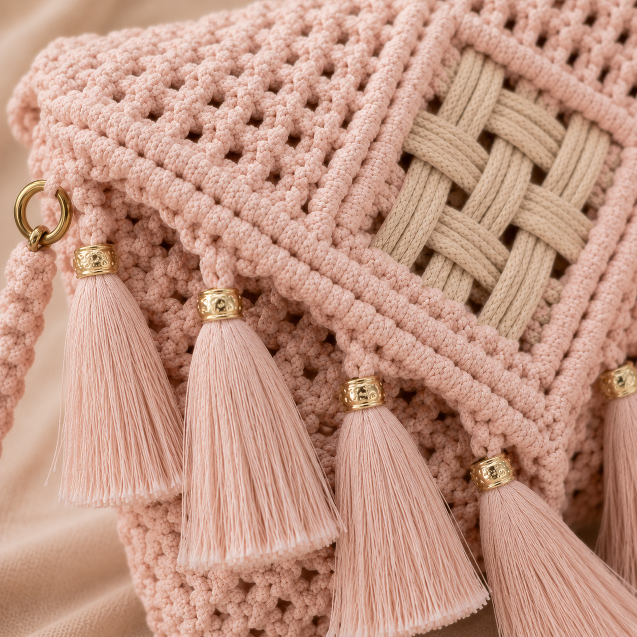 The Rosé Gold Clutch - Handcrafted Macrame Bag