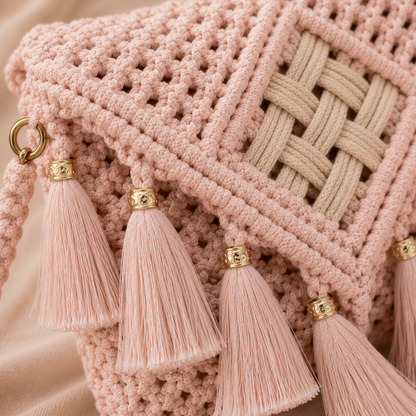 The Rosé Gold Clutch - Handcrafted Macrame Bag