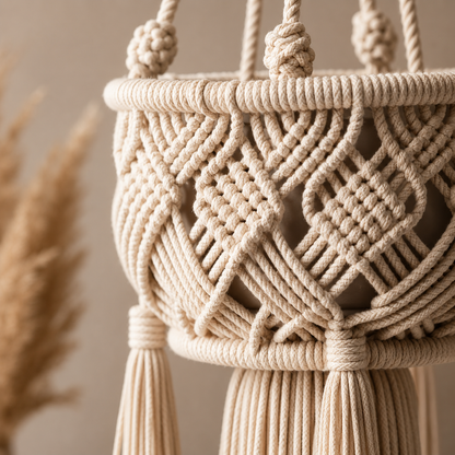 Natural Cotton Macrame Plant Hanger with Tassel Fringe
