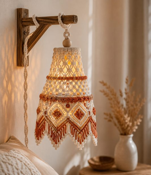 Ivory & Rust Macrame Pendant Lamp
