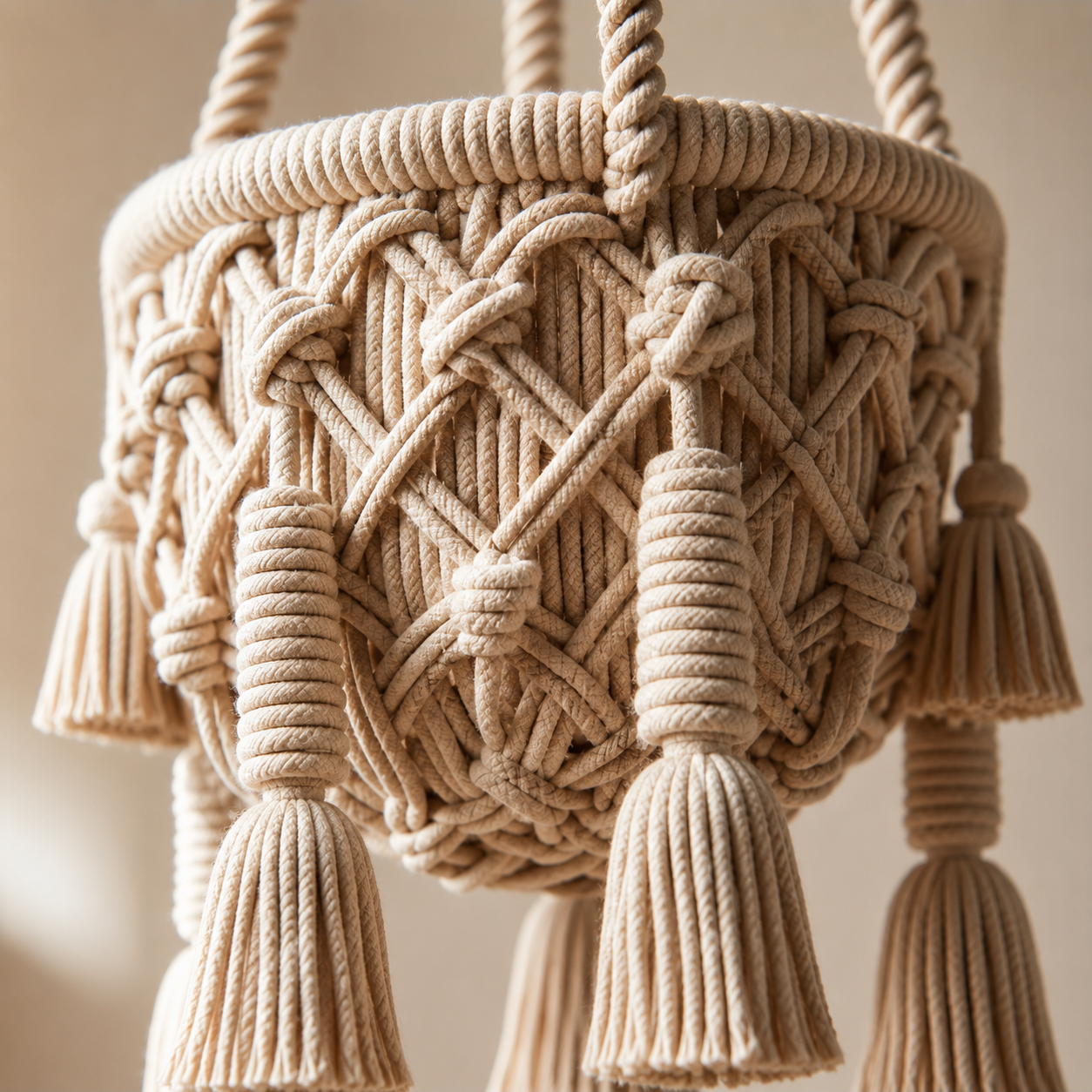 Chunky Weave Macrame Basket Planter - Premium Cotton Rope