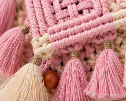 Blush Pink & Ivory Macrame Clutch
