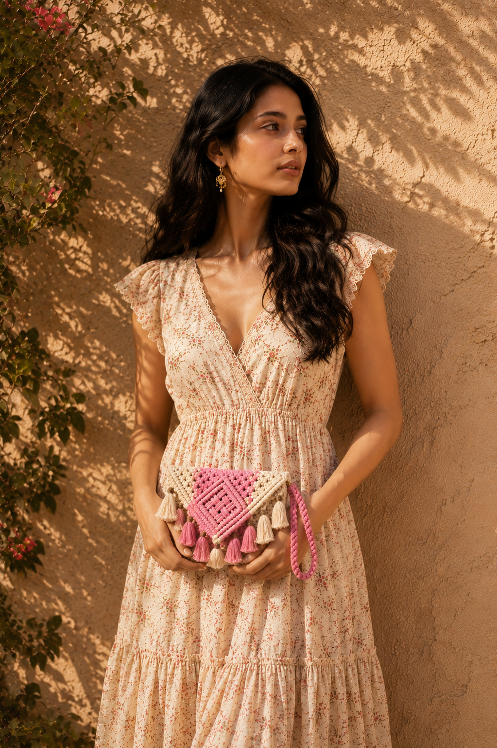 Blush Pink & Ivory Macrame Clutch
