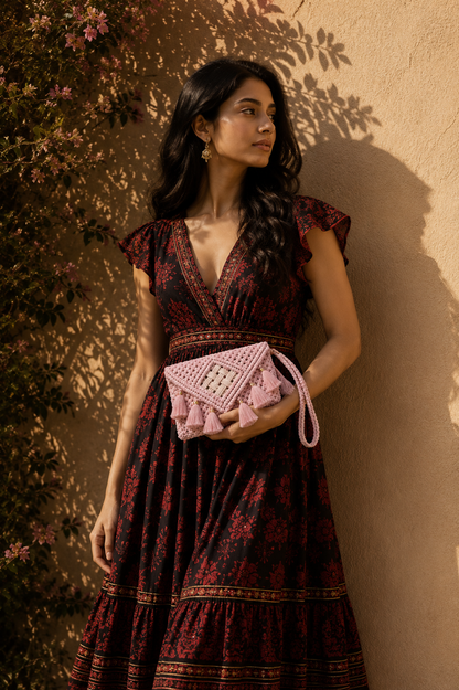 The Rosé Gold Clutch - Handcrafted Macrame Bag
