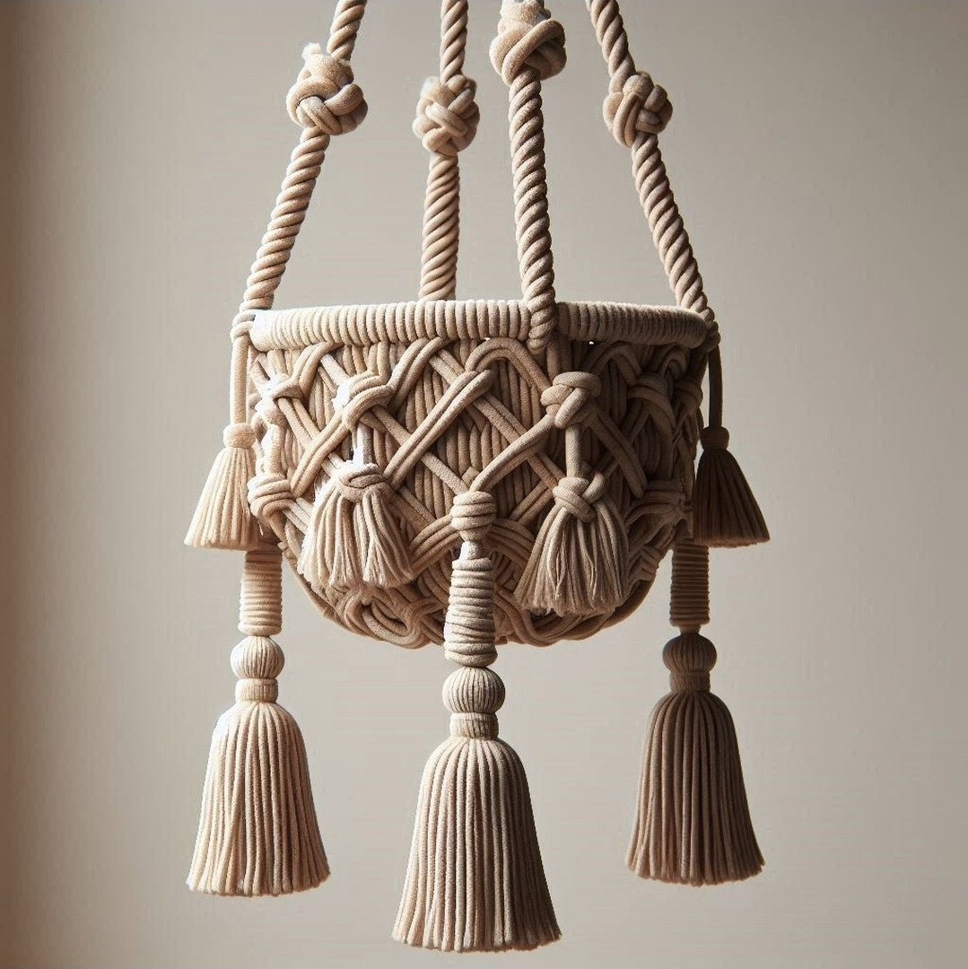 Chunky Weave Macrame Basket Planter - Premium Cotton Rope