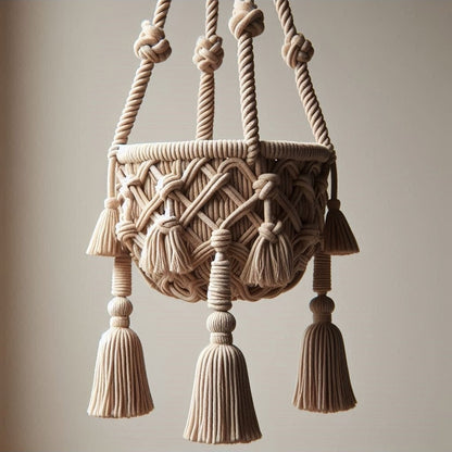 Chunky Weave Macrame Basket Planter - Premium Cotton Rope