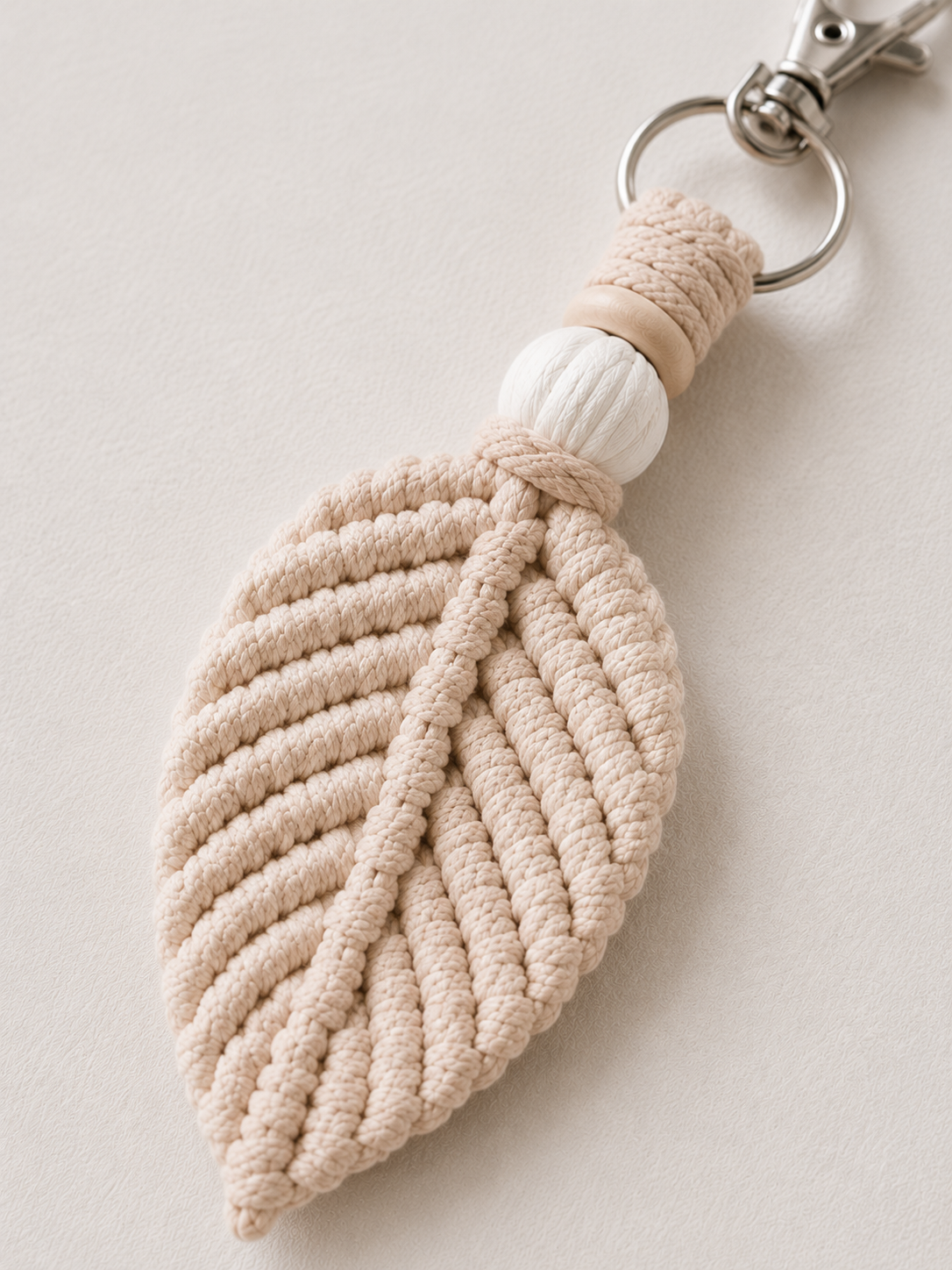 Macrame Leaf Keychain - Ivory, Beige & Blush Pink (Set of 3)