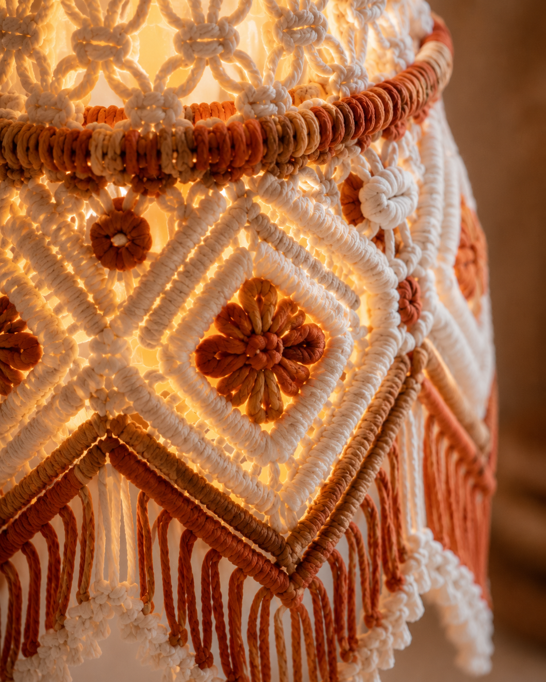 Ivory & Rust Macrame Pendant Lamp