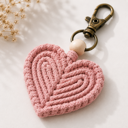 Macrame Heart Keychain Set