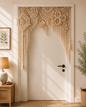 Natural Macrame Door Arch Valance with Geometric Medallions & Fringe
