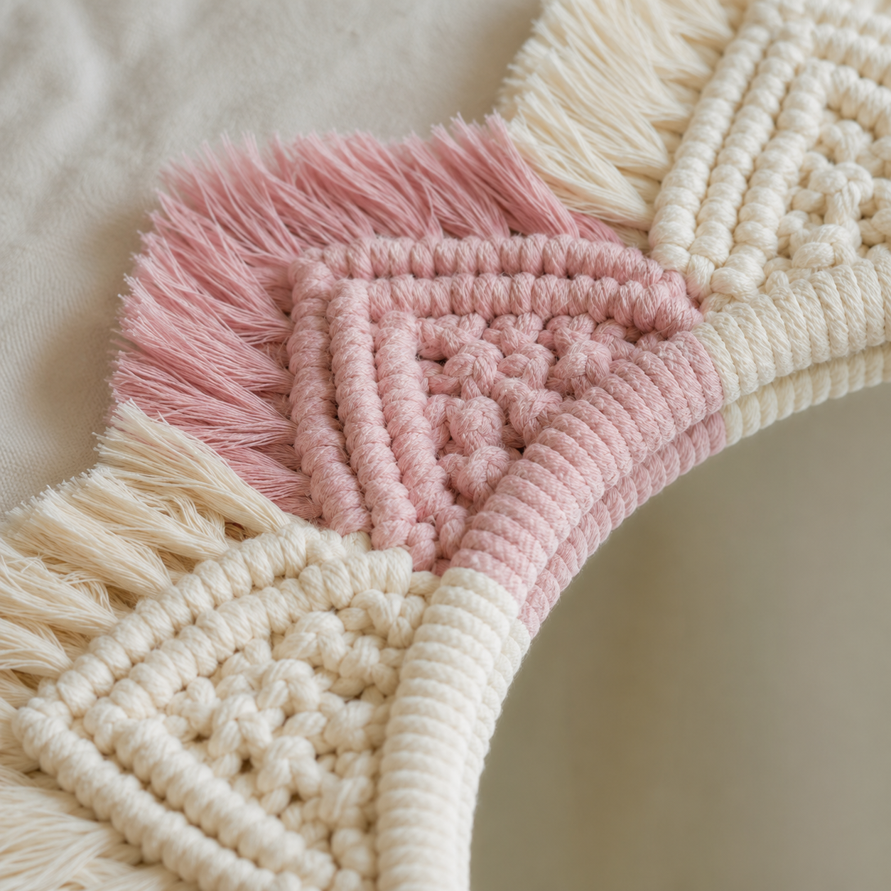 Blush & Ivory Macrame Lotus Wall Mirror