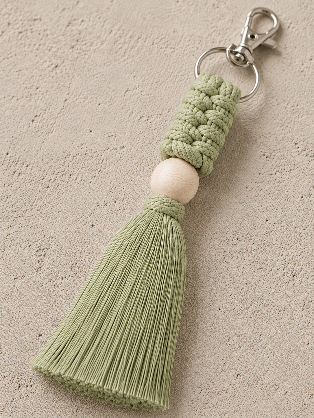 Macrame Tassel Keychain - Ivory, Burgundy & Sage Green (Set of 3)