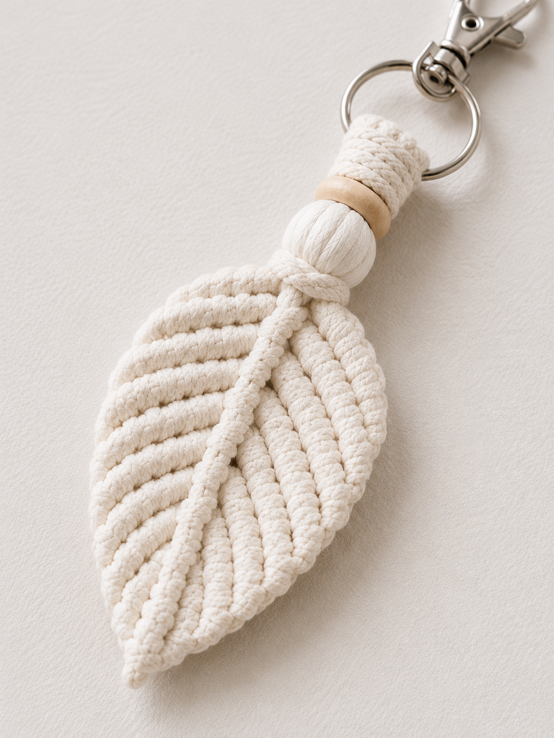 Macrame Leaf Keychain - Ivory, Beige & Blush Pink (Set of 3)