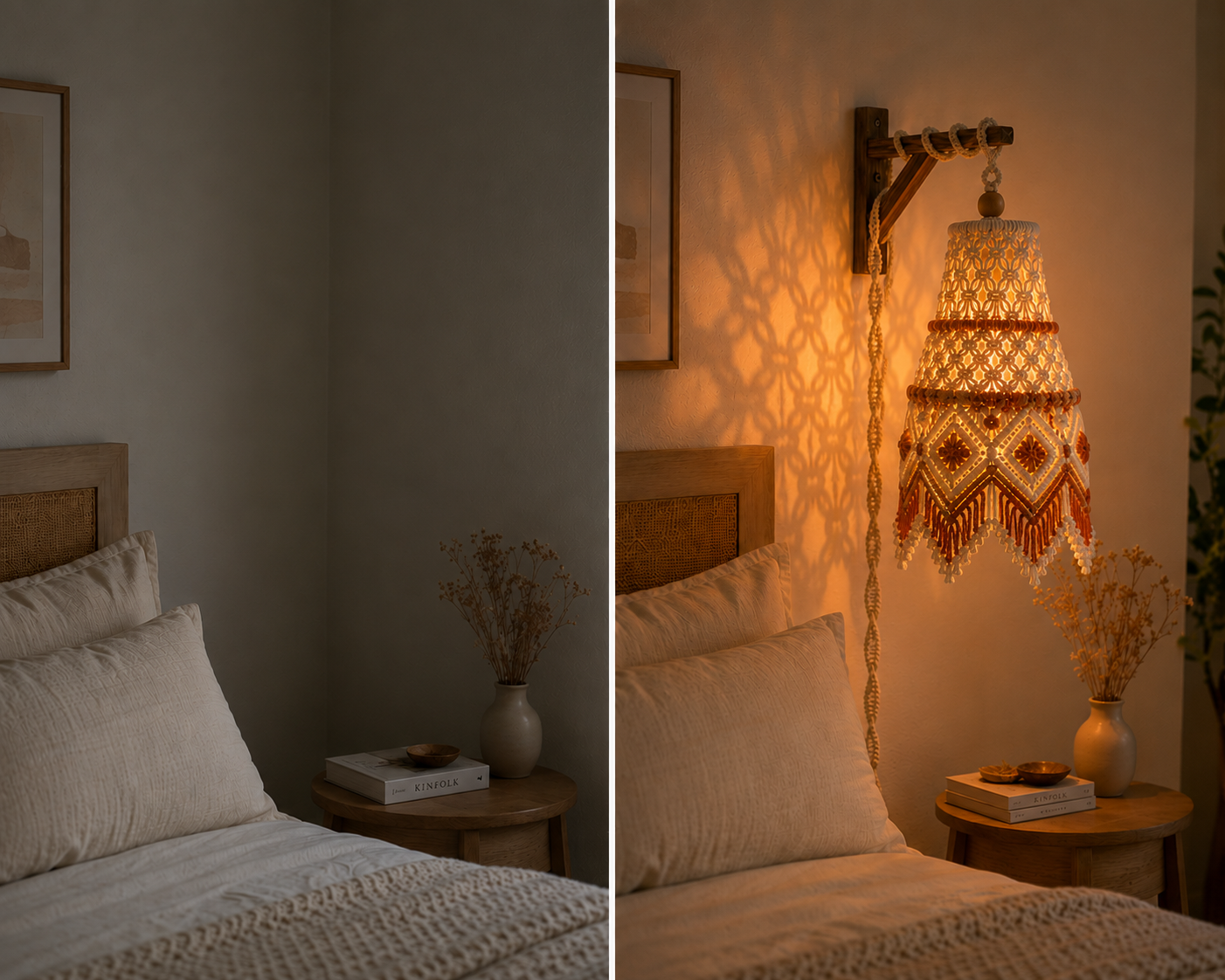 Ivory & Rust Macrame Pendant Lamp