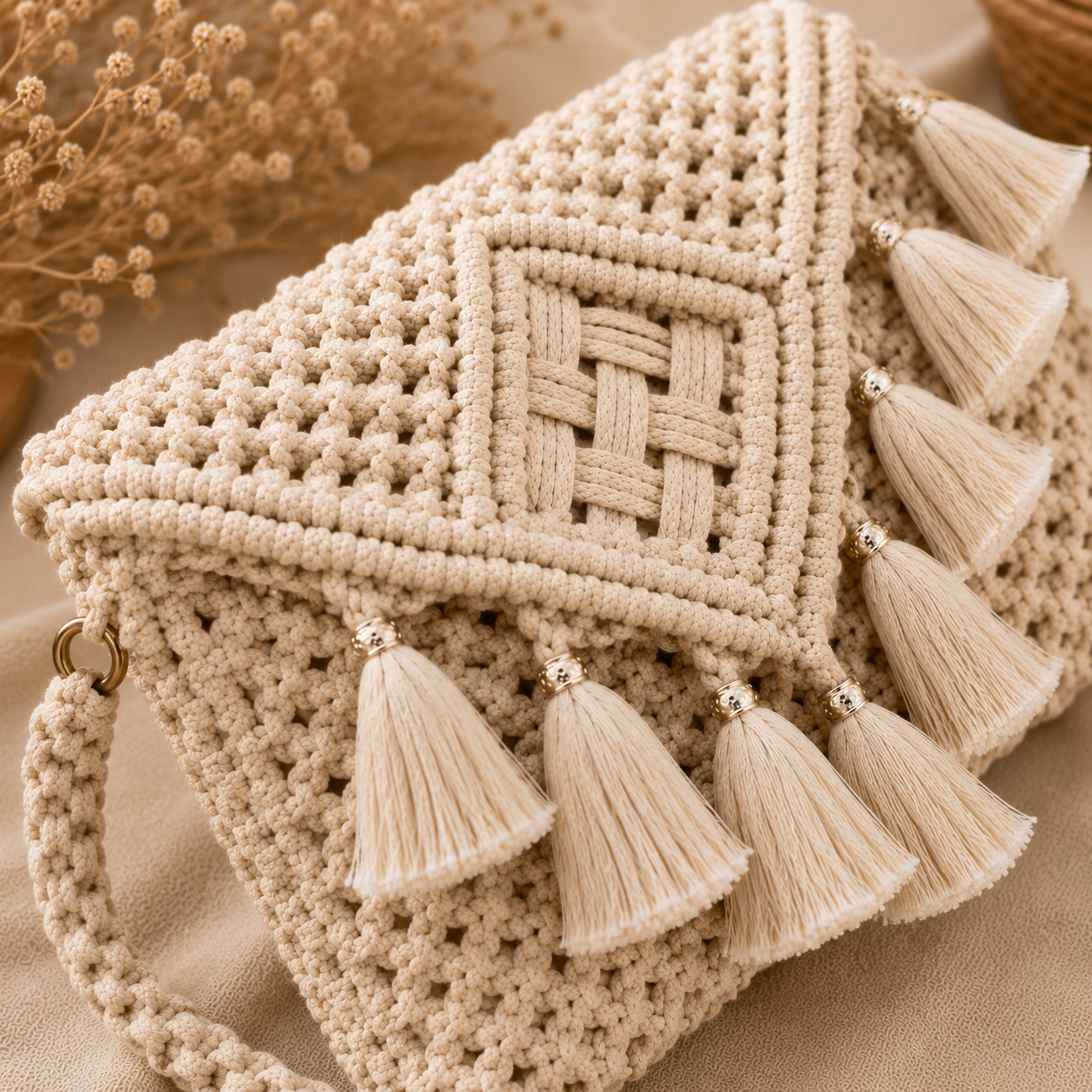 Natural Ivory Macrame Clutch