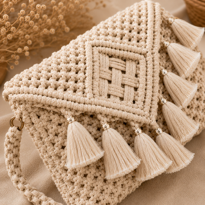 Natural Ivory Macrame Clutch