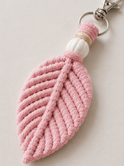 Macrame Leaf Keychain - Ivory, Beige & Blush Pink (Set of 3)